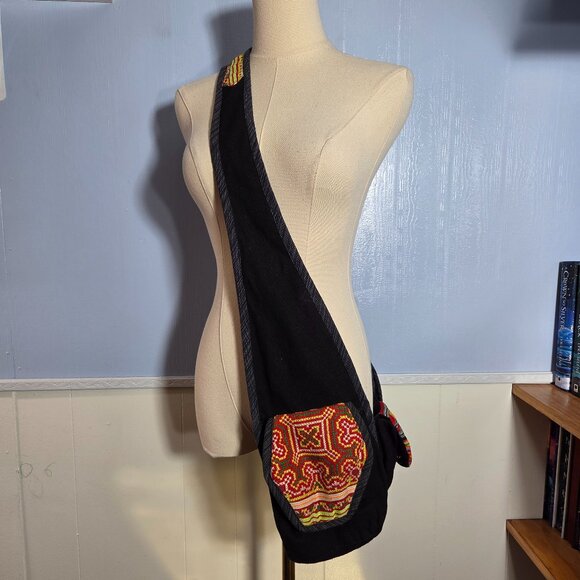 Unbranded Black Red Yellow Boho Hippie Small Pocket Shoulder Bag - Picture 1 of 14
